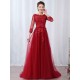 Modern Burgundy Evening Dresses Long Sleeve Lace Applique Beaded Formal Gown With Train