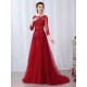 Modern Burgundy Evening Dresses Long Sleeve Lace Applique Beaded Formal Gown With Train