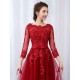 Modern Burgundy Evening Dresses Long Sleeve Lace Applique Beaded Formal Gown With Train