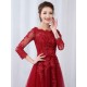 Modern Burgundy Evening Dresses Long Sleeve Lace Applique Beaded Formal Gown With Train