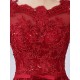 Modern Burgundy Evening Dresses Long Sleeve Lace Applique Beaded Formal Gown With Train