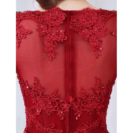 Modern Burgundy Evening Dresses Long Sleeve Lace Applique Beaded Formal Gown With Train