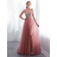 Modern Evening Dresses Cameo Pinkv Neck Beading A Line Formal Evening Dress With Train