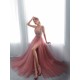Modern Evening Dresses Cameo Pinkv Neck Beading A Line Formal Evening Dress With Train