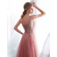 Modern Evening Dresses Cameo Pinkv Neck Beading A Line Formal Evening Dress With Train