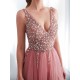 Modern Evening Dresses Cameo Pinkv Neck Beading A Line Formal Evening Dress With Train