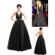 Modern Celebrity Dresses Black Oscar Evening Dress Straps Backless Deep V Taffeta Dress