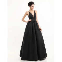 Modern Celebrity Dresses Black Oscar Evening Dress Straps Backless Deep V Taffeta Dress