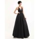 Modern Celebrity Dresses Black Oscar Evening Dress Straps Backless Deep V Taffeta Dress