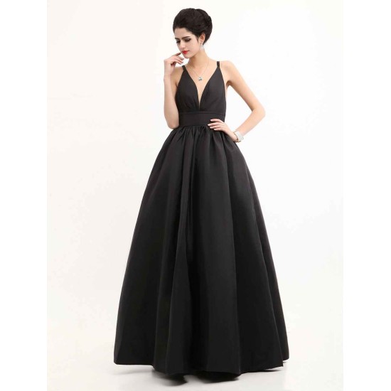Modern Celebrity Dresses Black Oscar Evening Dress Straps Backless Deep V Taffeta Dress