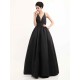 Modern Celebrity Dresses Black Oscar Evening Dress Straps Backless Deep V Taffeta Dress
