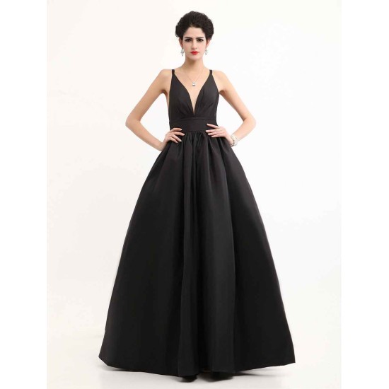 Modern Celebrity Dresses Black Oscar Evening Dress Straps Backless Deep V Taffeta Dress