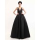 Modern Celebrity Dresses Black Oscar Evening Dress Straps Backless Deep V Taffeta Dress