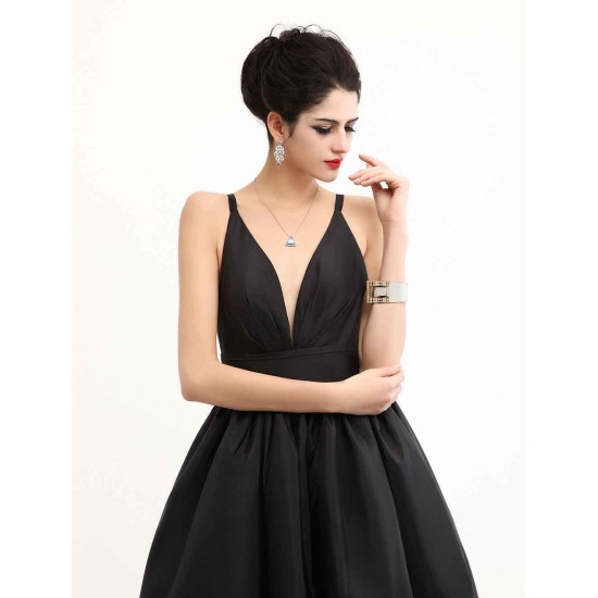 Modern Celebrity Dresses Black Oscar Evening Dress Straps Backless Deep V Taffeta Dress