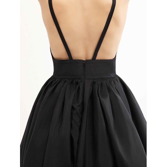 Modern Celebrity Dresses Black Oscar Evening Dress Straps Backless Deep V Taffeta Dress
