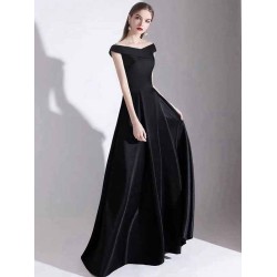Modern Evening Dress A Line Bateau Neck Satin Fabric Floor Length Formal Party Dresses