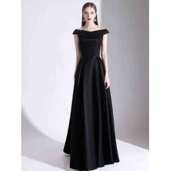 Modern Evening Dress A Line Bateau Neck Satin Fabric Floor Length Formal Party Dresses