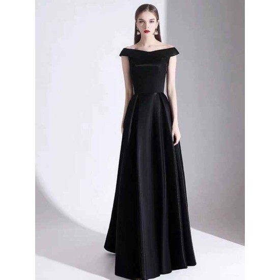 Modern Evening Dress A Line Bateau Neck Satin Fabric Floor Length Formal Party Dresses