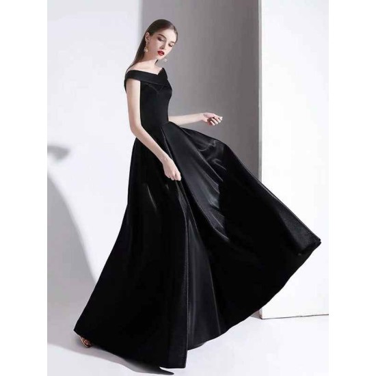 Modern Evening Dress A Line Bateau Neck Satin Fabric Floor Length Formal Party Dresses