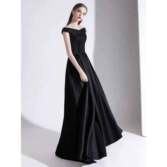 Modern Evening Dress A Line Bateau Neck Satin Fabric Floor Length Formal Party Dresses