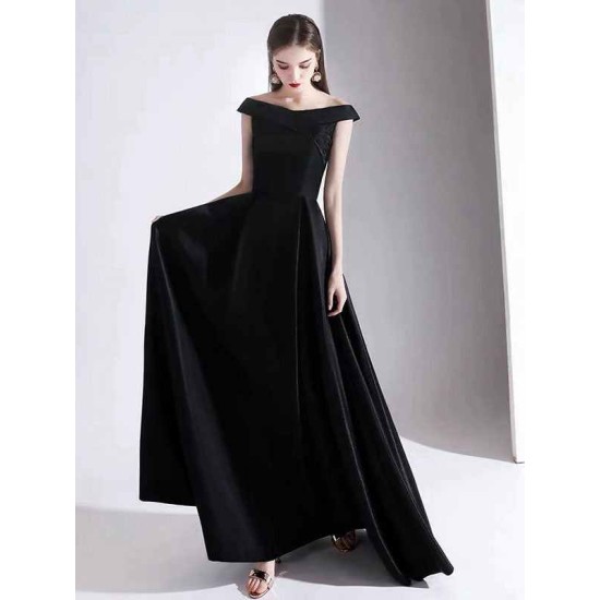 Modern Evening Dress A Line Bateau Neck Satin Fabric Floor Length Formal Party Dresses