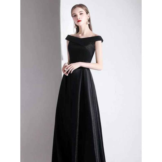 Modern Evening Dress A Line Bateau Neck Satin Fabric Floor Length Formal Party Dresses