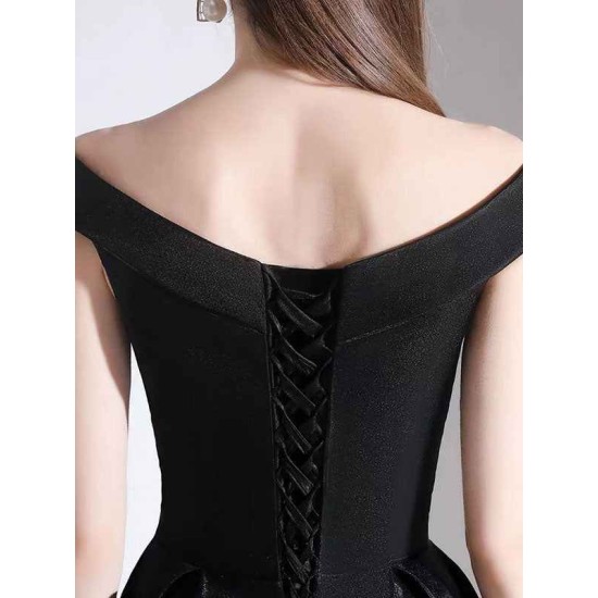 Modern Evening Dress A Line Bateau Neck Satin Fabric Floor Length Formal Party Dresses