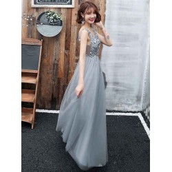 Stunning evening dress V Neck A Line Sleeveless Floor Length Wedding Guest Dresses
