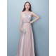 Stunning Evening Dresses Long Soft Pink Satin Evening Dress Halter Beading Pleated Floor Length Formal Party Dress