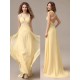 Stunning Evening Dresses Long Chiffon Daffodil Applique Beaded Evening Gown Back Design Sleeveless Formal Party Dresses With Train