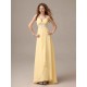 Stunning Evening Dresses Long Chiffon Daffodil Applique Beaded Evening Gown Back Design Sleeveless Formal Party Dresses With Train