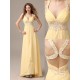 Stunning Evening Dresses Long Chiffon Daffodil Applique Beaded Evening Gown Back Design Sleeveless Formal Party Dresses With Train