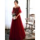 Stunning evening dress Illusion Neckline A Line Half Sleeves Lace Floor Length Tulle Party Dresses