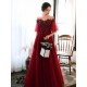 Stunning evening dress Illusion Neckline A Line Half Sleeves Lace Floor Length Tulle Party Dresses