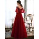 Stunning evening dress Illusion Neckline A Line Half Sleeves Lace Floor Length Tulle Party Dresses