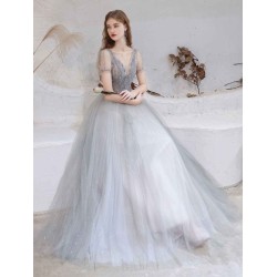 Stunning Evening Dress Light Grey A Line Bateau Neck Floor Length Social Party Dresses Pageant Dress