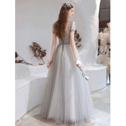 Stunning Evening Dress Light Grey A Line Bateau Neck Floor Length Social Party Dresses Pageant Dress