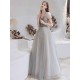 Stunning Evening Dress Light Grey A Line Bateau Neck Floor Length Social Party Dresses Pageant Dress