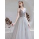 Stunning Evening Dress Light Grey A Line Bateau Neck Floor Length Social Party Dresses Pageant Dress
