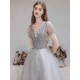 Stunning Evening Dress Light Grey A Line Bateau Neck Floor Length Social Party Dresses Pageant Dress