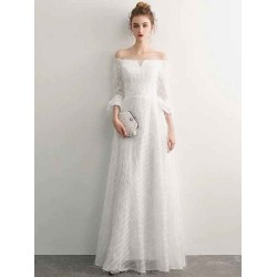 Stunning White Evening Dresses Long Off Shoulder Long Sleeve Maxi Formal Evening Gowns
