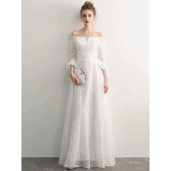 Stunning White Evening Dresses Long Off Shoulder Long Sleeve Maxi Formal Evening Gowns