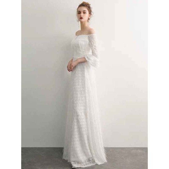 Stunning White Evening Dresses Long Off Shoulder Long Sleeve Maxi Formal Evening Gowns