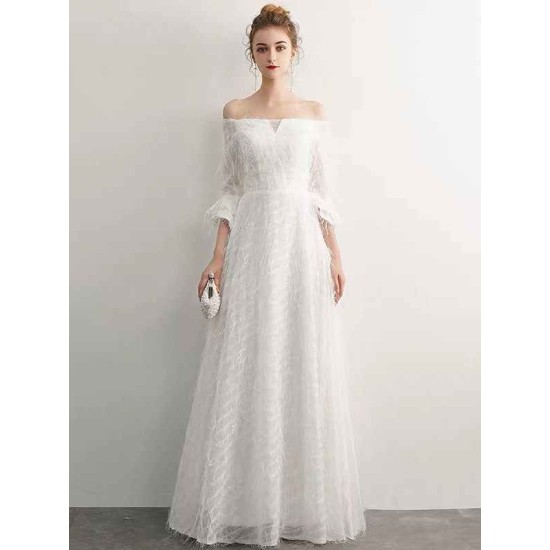 Stunning White Evening Dresses Long Off Shoulder Long Sleeve Maxi Formal Evening Gowns