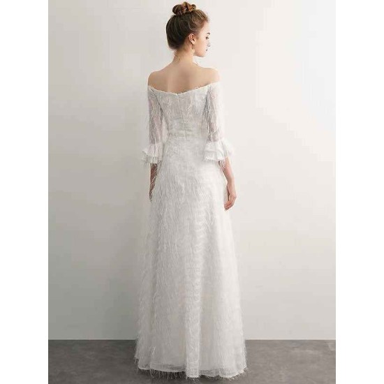 Stunning White Evening Dresses Long Off Shoulder Long Sleeve Maxi Formal Evening Gowns
