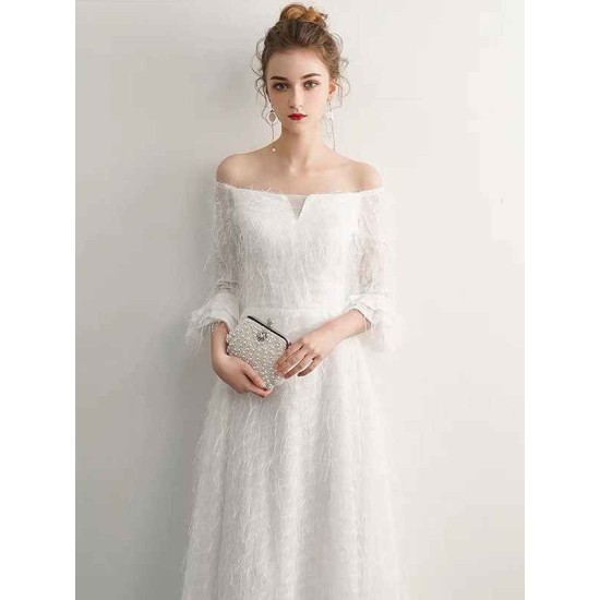 Stunning White Evening Dresses Long Off Shoulder Long Sleeve Maxi Formal Evening Gowns