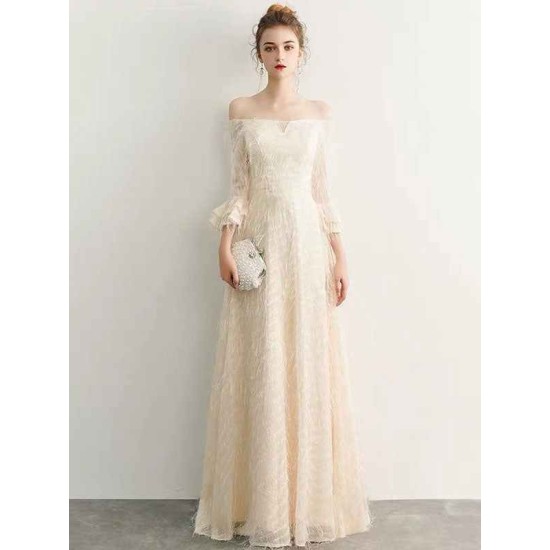 Stunning White Evening Dresses Long Off Shoulder Long Sleeve Maxi Formal Evening Gowns