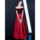 Stunning Burgundy Evening Dresses Off The Shoulder Velvet Satin Formal Dress Notched Neck Floor Length Evening Gowns