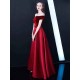 Stunning Burgundy Evening Dresses Off The Shoulder Velvet Satin Formal Dress Notched Neck Floor Length Evening Gowns