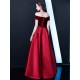 Stunning Burgundy Evening Dresses Off The Shoulder Velvet Satin Formal Dress Notched Neck Floor Length Evening Gowns